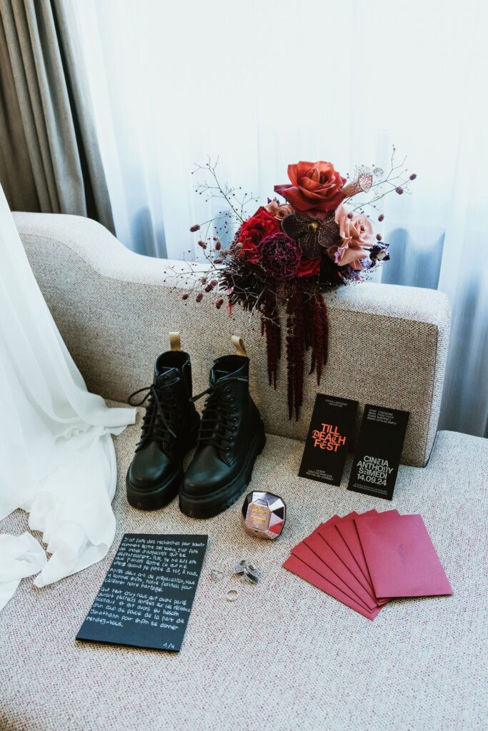 Photographe de Mariage atypique et rock en Suisse dans le canton de Fribourg, photos de préparatifs des mariés